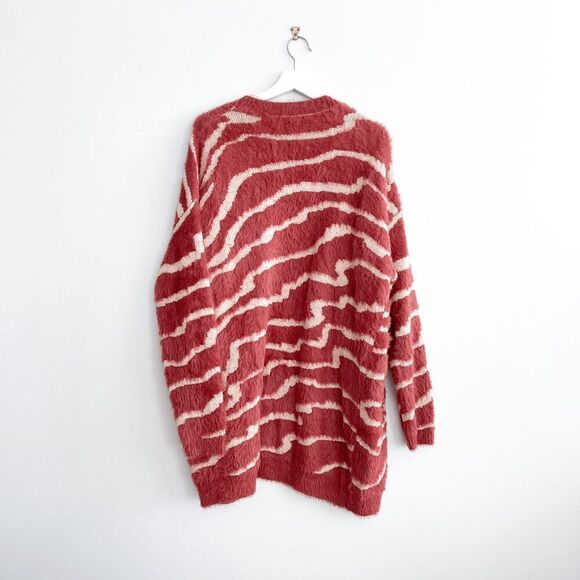 NWOT Sadie & Sage Womens Zebra Stripe Cardigan Rust Cream Size Small - Picture 2 of 8